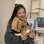 目丸圣誕圍巾新年禮物生日禮物韓版針織圍巾新款冬女圍脖學(xué)生送女友 駝色針織【大麻花款】