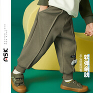 ASK JUNIOR男童褲子2025秋冬保暖小童立體小熊華夫格長(zhǎng)褲復(fù)合毛絨褲