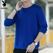 花花公子（PLAYBOY）長(zhǎng)袖t恤男士春秋季新款潮流圓領(lǐng)寬松百搭衛(wèi)衣男簡(jiǎn)約上衣打底衫男 6029藍(lán)色 M 165