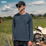 英爵倫易打理 秋季新款長(cháng)袖T恤男士潮流刺繡體恤衫圓領(lǐng)純棉男裝衣服 深藍色 180/XL