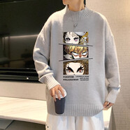 至唯 毛衣男冬季加厚寬松長(cháng)袖針織衫港風(fēng)潮牌ins青少年學(xué)生毛線(xiàn)衣時(shí)尚潮流印花百搭打底衫保暖帥氣上衣服  DMY287鬼滅之刃灰色 L（95-115斤）