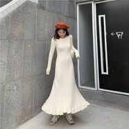 娂奾內(nèi)搭魚尾裙子女秋冬天修身顯瘦打底毛衣裙長(zhǎng)款過(guò)膝長(zhǎng)袖針織連衣裙 杏色 柔軟 抗起球 毛衣 S  建議80-95斤