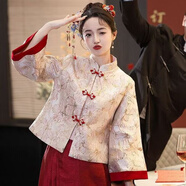 微愛的小松鼠（weiaidexiaosongshu）新中式旗袍敬酒服2024新款新娘結(jié)婚訂婚禮服回門連衣裙長袖秋冬季 上衣 M