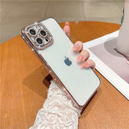 博巴特 適用于蘋(píng)果13手機殼新款iphone16透明iphone14防摔12高級14感水鉆15pro 【電鍍玫瑰金】閃鉆邊框自帶鏡頭膜 iPhone13