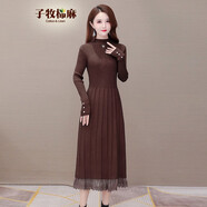 子牧棉麻秋冬裝 女時(shí)尚中長(cháng)款過(guò)膝打底毛衣長(cháng)裙針織連衣裙2758 清 咖色 均碼(建議80-135斤)