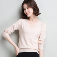 NFTY羊毛衫女時(shí)尚輕熟風(fēng)減齡短款V領(lǐng)套頭毛衣羊毛秋冬打底針織衫上衣 杏色 S