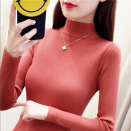 賢語半高領(lǐng)毛衣打底衫女長(zhǎng)袖短款線衣秋冬套頭百搭修身針織衫保暖純色 磚紅 S
