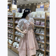 夏季新款泡泡短袖襯衫+系帶超仙森女背帶連衣裙女學(xué)生單件/套裝潮 粉色背帶裙【關(guān)注店鋪】 S