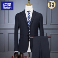 羅蒙ROMON品牌高端西服套裝男韓版修身氣質(zhì)職業(yè)工作服商務(wù)正裝新郎結婚西裝禮服新品 藏青色1089上衣+褲子=兩件套 雙扣 180/XL