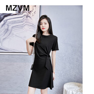 MZVM香港潮牌女裝夏季新款連衣裙收腰顯瘦修身氣質(zhì)小眾時(shí)尚休閑t恤裙 黑色 XL 120到130斤左右