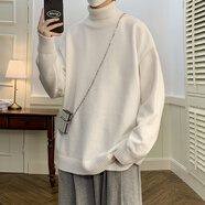 NEW OR MODE加絨高領(lǐng)毛衣男士秋冬季純色寬松美式潮流加厚針織衫休閑線衣外套 白色 L
