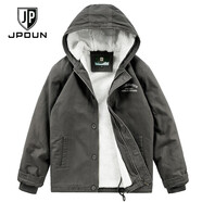 JP 冬季男裝連帽棉服厚款棉衣羊羔絨棉襖保暖外套1883 軍綠色 L(適合125斤-140斤)