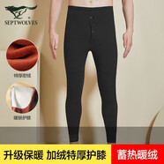 七匹狼保暖褲男士加絨加厚棉褲秋冬季打底褲單件緊身秋褲大碼絨褲男 【超柔特厚密絨-帶護膝】黑色 L (推薦體重110-140斤)
