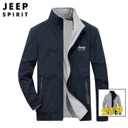 JEEP SPIRIT吉普夾克男沖鋒衣外套男士秋冬季新款兩面穿商務(wù)純色棒球服中青年 HX-8193墨藍/淺灰（雙面穿） XL (125-150斤)