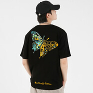 VENSUP短袖刺繡t恤男女夏季中國風(fēng)國潮蝴蝶刺繡純棉休閑潮流情侶裝T恤衫 T726黑色 M（建議95-115斤）