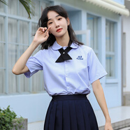 泰國校服娜諾初戀同款泰式j(luò)k制服中學(xué)生襯衫百褶裙畢業(yè)班服套裝夏短袖校服高中生演出服學(xué)院風(fēng)水手服設(shè)計(jì)感 泰國校服女刺繡短袖襯衫+交叉結(jié) L