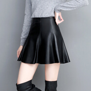 雅格羅伊 海寧真皮半身裙秋冬款季新款皮裙女短款荷葉邊小羊皮傘裙高腰顯 黑色 S