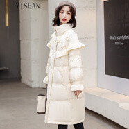 毅珊服女中長(cháng)款立體花朵2024新款仙女款荷葉邊時(shí)尚洋氣設計感冬季外套 米白色 M 115-130斤