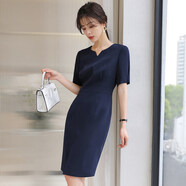 J-ME職業(yè)套裝女神范韓版新款時(shí)尚氣質(zhì)修身工作服連衣裙OL套裙工裝正裝 藏青色 S