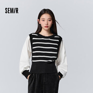 森馬（Semir）毛衣女短款假兩件修身衣服通勤氣質(zhì)冬季優(yōu)雅拼接條紋毛衫鹽系 黑色調00399 155/80A/S