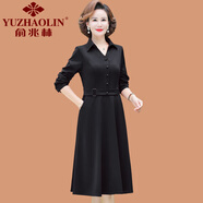 俞兆林（YUZHAOLIN）中老年媽媽秋裝連衣裙高貴喜婆婆婚宴裝禮服洋氣闊太太裙子女春秋 黑色 XL (參考90-105斤)