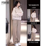 瑪嬌媚（Majiaomei）衛(wèi)衣女休閑運(yùn)動套裝女裝2025秋冬新款小個子穿搭加厚連帽上衣褲子 杏色上衛(wèi)衣+卡色褲子 L