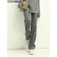 COCOBELLA雙面色織豎條紋保暖羊毛休閑褲職業(yè)通勤寬松直筒褲PT568 灰條 L