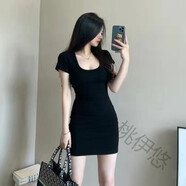 桃伊悠（taoyiyou）辣妹連衣裙女夏季修身內(nèi)搭氣質(zhì)包臀裙新款顯瘦短袖純欲裙子女 黑色 M
