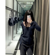 真即藏青色復古低領毛衣針織衫女秋季新款內搭打底衫綁帶設計小眾上衣 藏青色版 S 建議75-95斤
