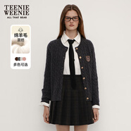 Teenie Weenie小熊女裝毛衣秋舒適學(xué)院風(fēng)綿羊毛絞花針織開(kāi)衫軟外套 煤灰色 L