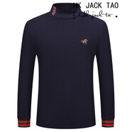 hk jack taoT恤 香港潮牌新款時尚秋冬男士小蜜蜂刺繡半高領百搭打底衫 藏青色 M 105-135斤