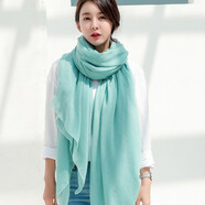 珥妃秋冬圍巾女冬季披肩韓版棉麻圍巾兩用長(cháng)款圍脖純色亞麻披肩兩用韓版百搭 豆綠 200*145