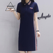 SHIROMA女裝Polo領(lǐng)休閑連衣裙中長款夏季新款遮肚顯瘦減齡a字裙子 藏青色  L/115斤內(nèi)