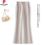 皮爾卡丹（pierre cardin）絨微喇褲女秋冬季2024新款高腰顯瘦休閑褲修身氣質(zhì)毛呢喇叭褲子 米白色 S