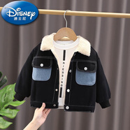 迪士尼（Disney）男童外套秋冬款童裝2025年新款兒童洋氣衣服小童寶寶春秋夾克款潮 黑色加絨加厚冬款 130