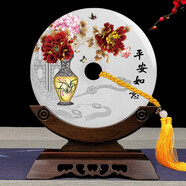 吉祥源 天然玉石平安扣擺件新中式喬遷開(kāi)業(yè)新家禮品客廳玄關(guān)酒柜裝飾品實(shí)木底座辦公室裝飾退休紀念開(kāi)業(yè)禮品 平安如意+紫檀木實(shí)木底座+玉石鑒定證書(shū) 小號長(cháng)寬高20*7.5*26.5CM重約2.8斤