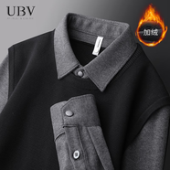UBV假兩件針織衫男士襯衫領(lǐng)毛衣2023新款加絨輕商務(wù)秋冬毛呢保暖上衣 黑色加絨 XL（建議125-145斤）