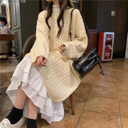 巷舍廣州沙河時(shí)尚連衣裙長(cháng)袖秋冬新品日系寬松大版毛衣女套頭秋冬慵懶 杏色毛衣+白色半身裙 S建議80-95斤