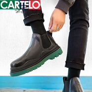 卡帝樂鱷魚（CARTELO）bv切爾西靴男秋季英倫風(fēng)馬丁靴厚底增高大頭真牛皮中幫煙筒靴子 牛油果綠 3112 40