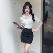 素優(yōu)米（SUYOUMI）職業(yè)裝足浴酒店工作服套裝女夏季性感收腰白襯衫修身包臀裙兩件套 7扣襯衣+黑包裙【套裝】 M 【建議96-104斤】