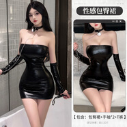 情趣內(nèi)衣女王御姐性感抹胸緊身漆皮制服包臀裙誘惑連體衣調(diào)教戰(zhàn)衣套裝sm制服夜店暗黑禁欲系反差約會戰(zhàn)袍 包臀裙+手袖+T褲 均碼（80-120斤）