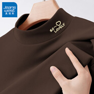 真維斯（JEANSWEST）長(zhǎng)袖t恤打底衫女裝秋冬季新款雙面絨上衣服立領(lǐng)保暖衣純色內(nèi)搭女 咖啡 小如此軟萌_K_左領(lǐng)角 XL