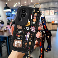 禾殼適用OPPOreno11手機(jī)殼reno10卡通7se新款reno6帶掛繩9pro腕帶reno4防摔女reno8全包5pro皮紋保護(hù)套 【斜挎腕帶掛繩黑】ZT0760日富一日 OPPOReno11