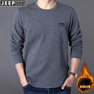 JEEP長(cháng)袖t恤男圓領(lǐng)寬松大碼秋冬季新款純色刺繡休閑百搭衛衣男士上衣 灰色加絨 M(建議115-130斤)