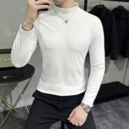 嘉曄半高領(lǐng)男士長(cháng)袖t恤2023秋季新款男裝內搭中領(lǐng)春秋雙面德絨打底衫 白色 5XL