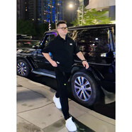 軒森圖（XUANSENTU）夏季男士短袖T恤寬松胖子大碼帥氣潮牌半袖體恤五分袖上衣夏天ins 黑色T恤+黑色腰帶褲 XL (175) 建議140-160斤