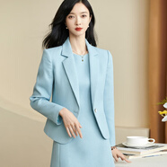 米思陽(yáng)（missshine）2024秋季新款時(shí)尚氣質(zhì)通勤女士西裝修身華夫格亮蔥外套0155 淺藍色  2XL