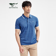 七匹狼（SEPTWOLVES）【抗菌】翻領(lǐng)短袖T恤夏季撞色刺繡潮流時尚短t男裝衣服上衣體恤 112(中藍(lán)) 180/96A/XXL