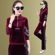 tzbt金絲絨運動(dòng)服套裝女春秋新款時(shí)尚歐美立領(lǐng)衛衣女裝兩件套 401#棗紅色 M 建議70-100斤內