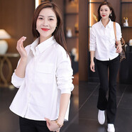 憶靈早秋新款女士襯衫背后開(kāi)叉短款上衣2025春秋外套設計感襯衣長(cháng)袖 白色  M【80-110】